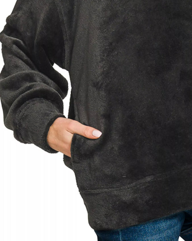 Zenana Faux Fur Half Zip Pocket Pullover - Sleekdenim.com