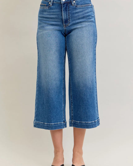 Judy Blue Mid Rise Crop Wide Leg Jeans - Sleekdenim.com