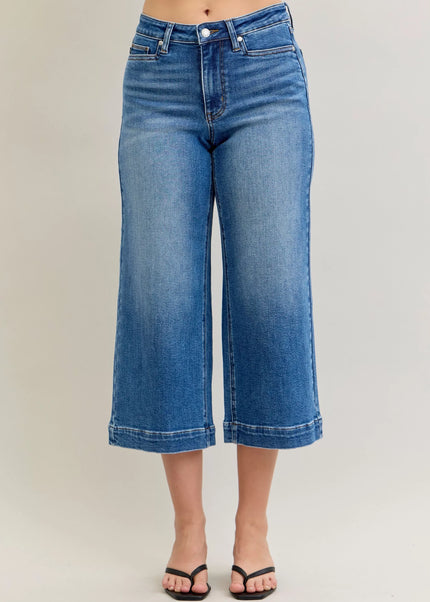 Judy Blue Mid Rise Crop Wide Leg Jeans - Sleekdenim.com