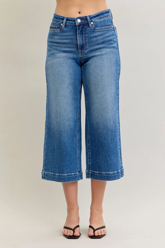Judy Blue Mid Rise Crop Wide Leg Jeans - Sleekdenim.com