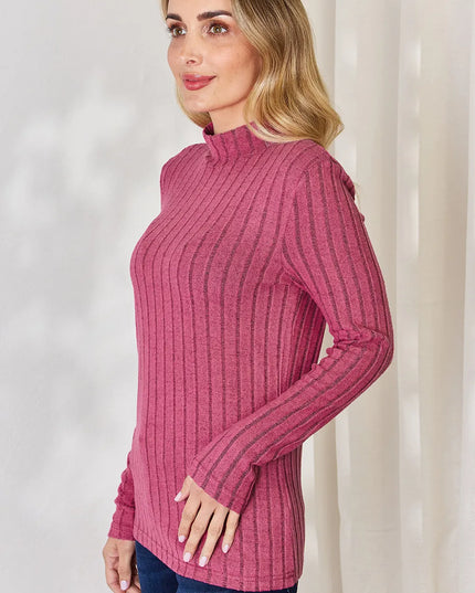 Basic Bae Full Size Ribbed Mock Neck Long Sleeve T-Shirt - Trendsi