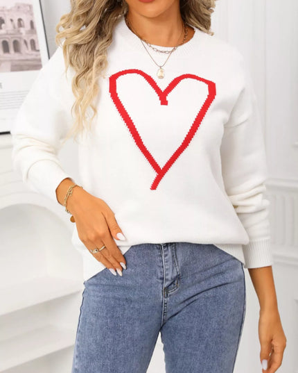 Valentine's Day Heart Graphic Dropped Shoulder Sweater - Sleekdenim.com