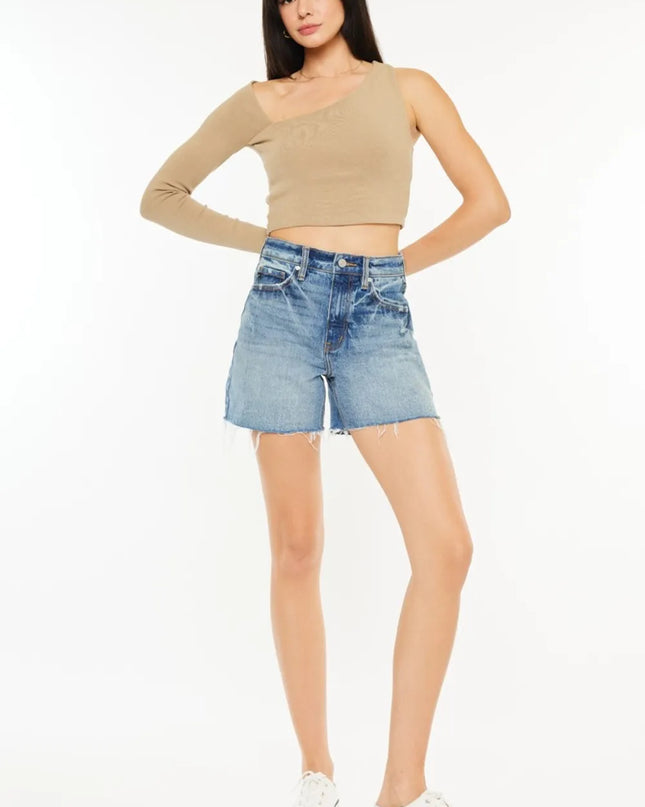 Kancan Full Size Raw Hem High Waist Denim Shorts - Sleekdenim.com