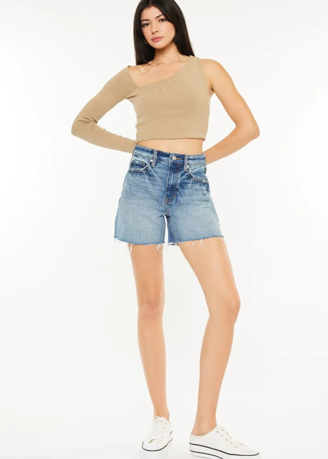 Kancan Full Size Raw Hem High Waist Denim Shorts - Sleekdenim.com
