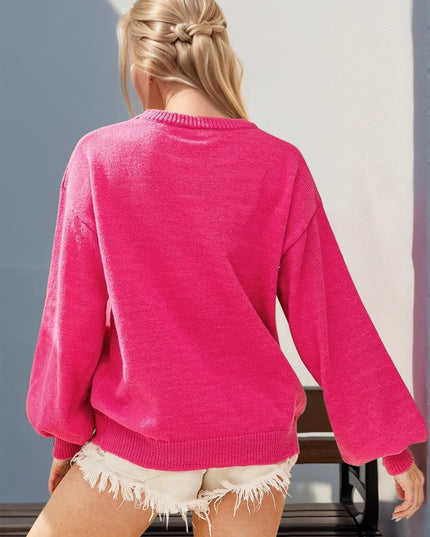 Double Take Full Size Sequin Nutcracker Long Sleeve Sweater - Sleekdenim.com