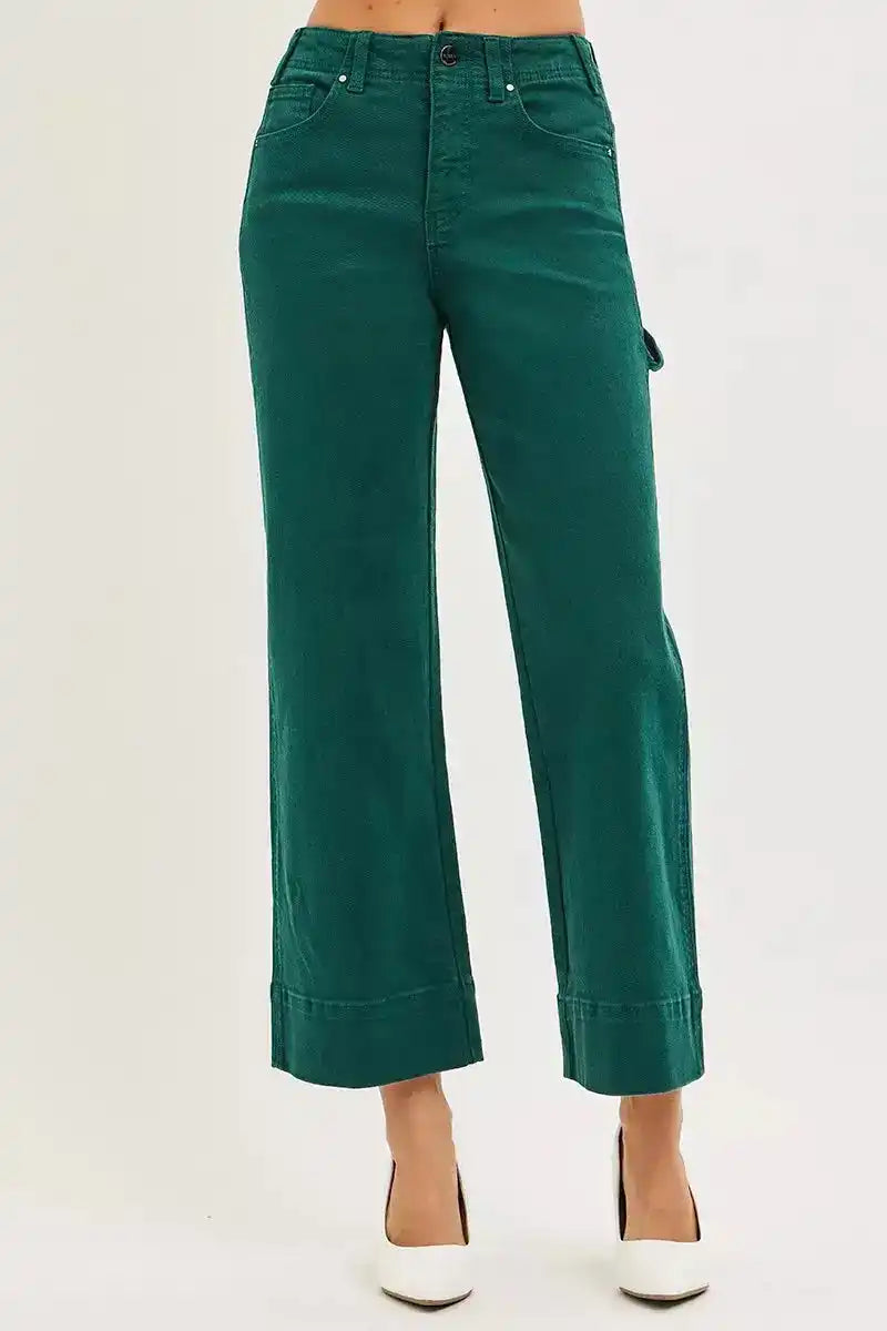 RISEN Tummy Control High Rise Crop Wide No Waist Band Pants PWC21043 - Sleekdenim.com