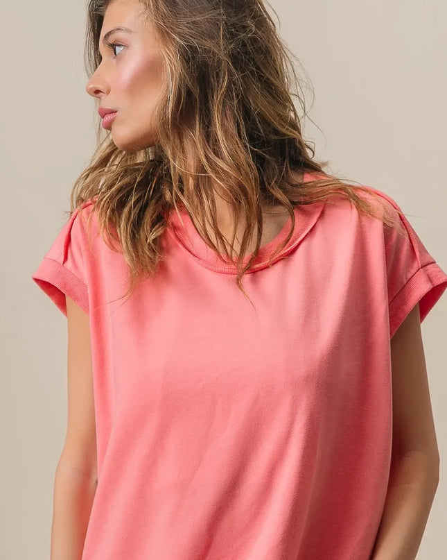 BiBi French Terry Drop Shoulder Basic Top - Sleekdenim.com