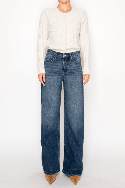 AT2110WDD TUMMY CONTROL HIGH RISE A-WIDE JEANS - Sleekdenim.com