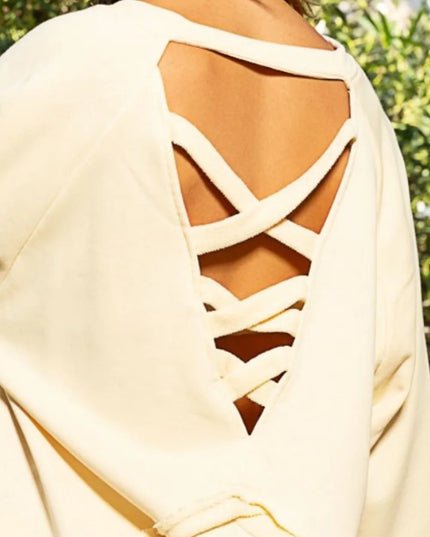 POL Back Cross Strap Detail Balloon Sleeve Sweatshirt - Sleekdenim.com