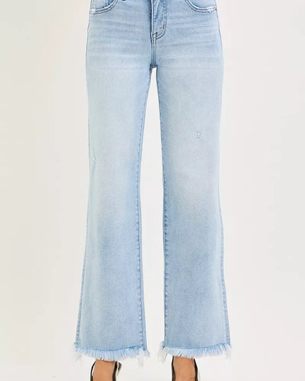 RISEN Tummy Control Mid Rise Ankle Straight Fray Hem Jeans - Sleekdenim.com