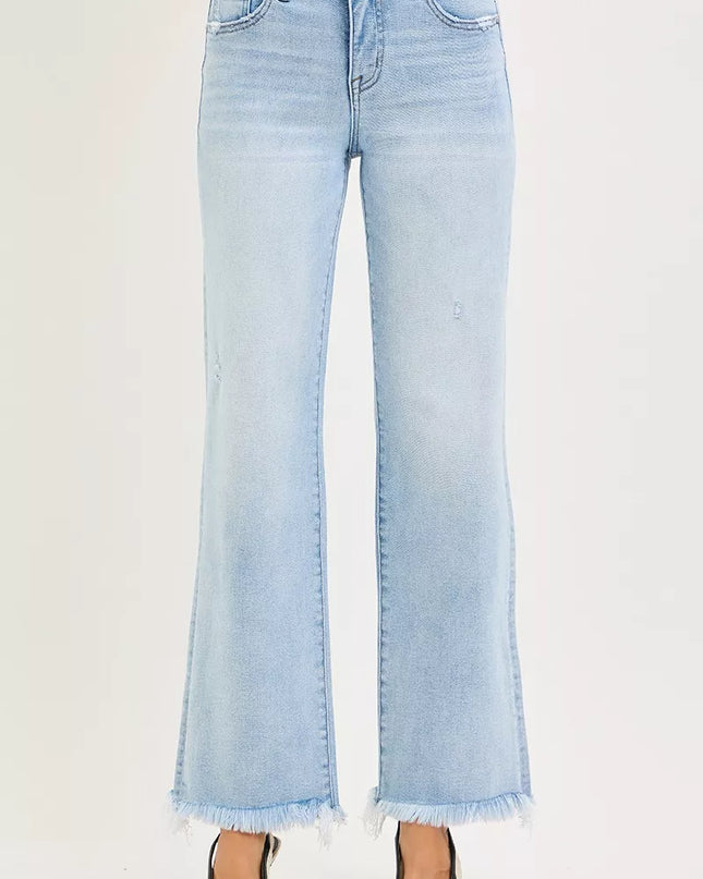 RISEN Tummy Control Mid Rise Ankle Straight Fray Hem Jeans - Sleekdenim.com