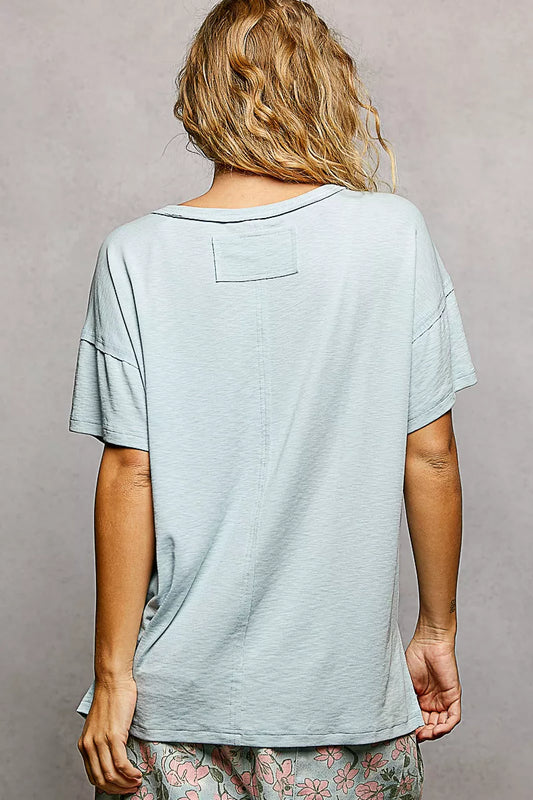 POL Round Neck Short Sleeve T-Shirt with High Low Hem - Sleekdenim.com