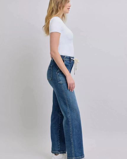 Judy Blue Drawstring Straight Jeans with Pockets - Sleekdenim.com