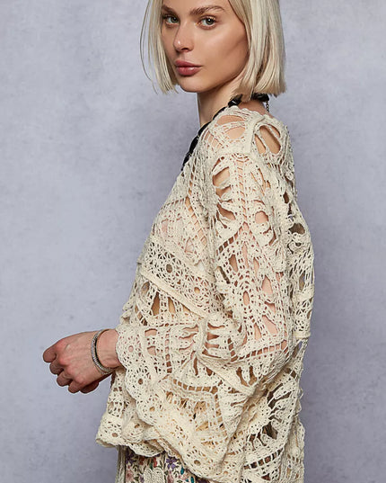 POL Round Neck Weave Knit Pattern Cropped Cover Up - Sleekdenim.com