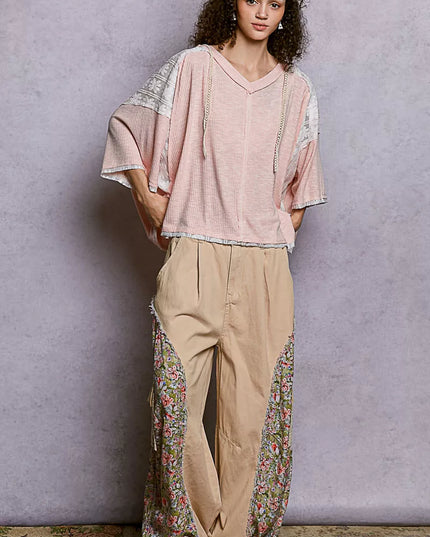 POL Short Sleeve Hoodie Top with Lace Detail - Sleekdenim.com