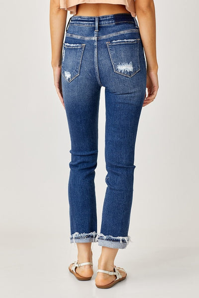 Risen Full Size High-Rise Frayed Cuffed Straight Jeans | Sleekdenim.com