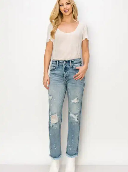 Artemis Vintage AT1050STM High Rise Distressed Straight Jeans - Sleekdenim.com