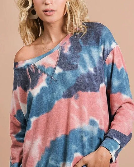 BiBi Tie Dye French Terry Pull Over with Front Stitching Detail - Sleekdenim.com