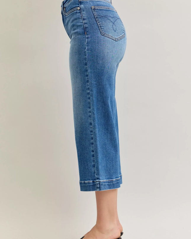 Judy Blue Mid Rise Crop Wide Leg Jeans - Sleekdenim.com