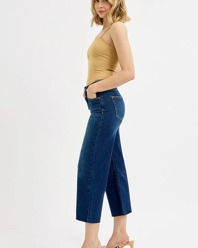 RISEN Full Size Tummy Control High Rise Crop Wide Jeans Plus Size - Sleekdenim.com