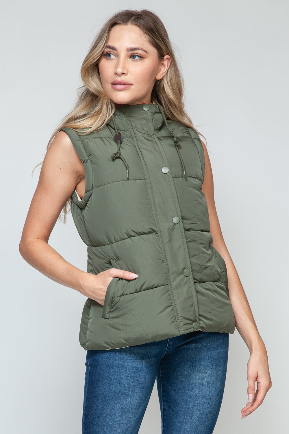 Snobbish Snap and Zip Closure Hooded puffer Vest