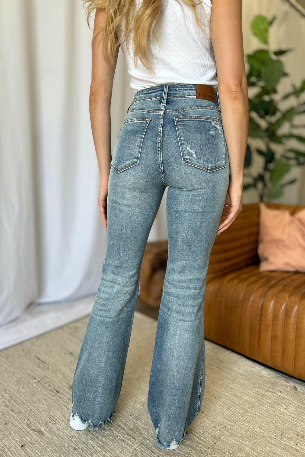 Judy Blue Full Size Medium Rise Tummy Control Destroy Flare | Sleekdenim.com