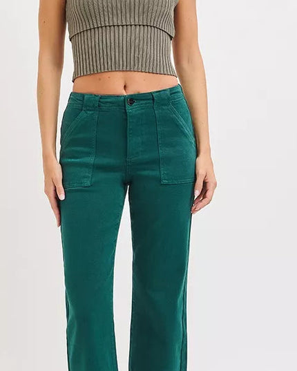 RISEN High Rise Ankle Flare Patch Pocket Jeans - Sleekdenim.com