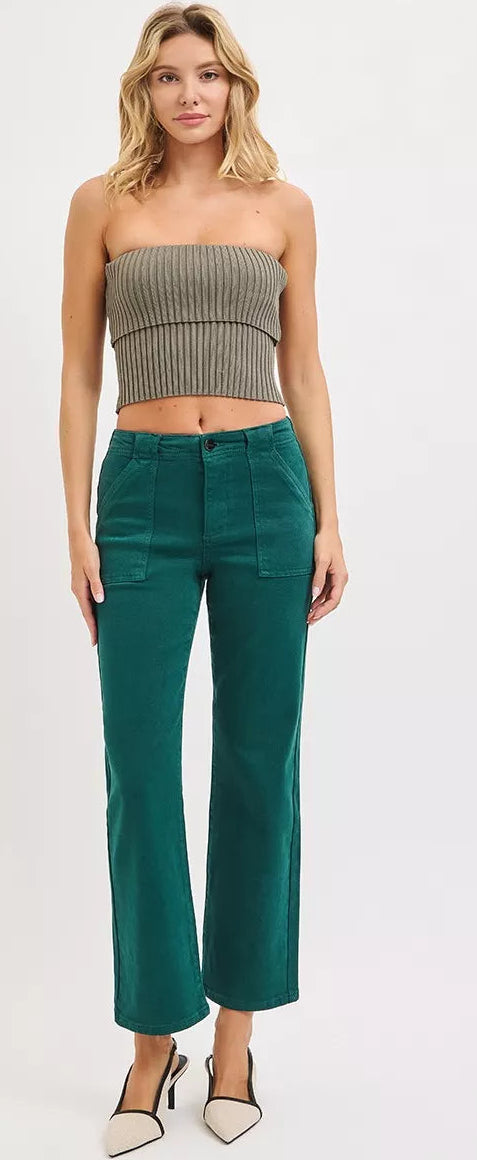 RISEN High Rise Ankle Flare Patch Pocket Jeans - Sleekdenim.com