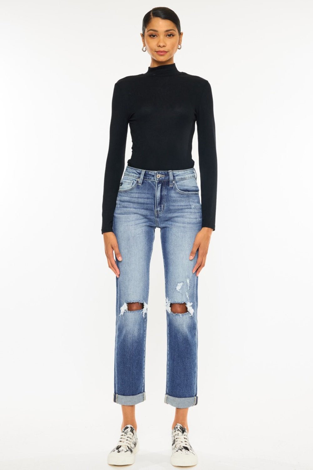 Kancan High Waist Distressed Hem Detail Cropped Straight Jeans | Sleekdenim.com