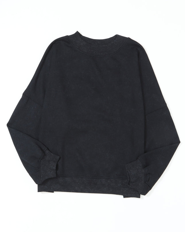 Brown Plain Drop Shoulder Crew Neck Pullover Sweatshirt