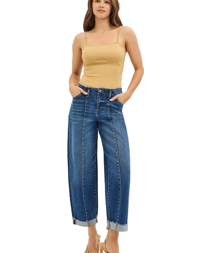 RISEN High Rise Fit Barrel Cuffed Jeans - Sleekdenim.com