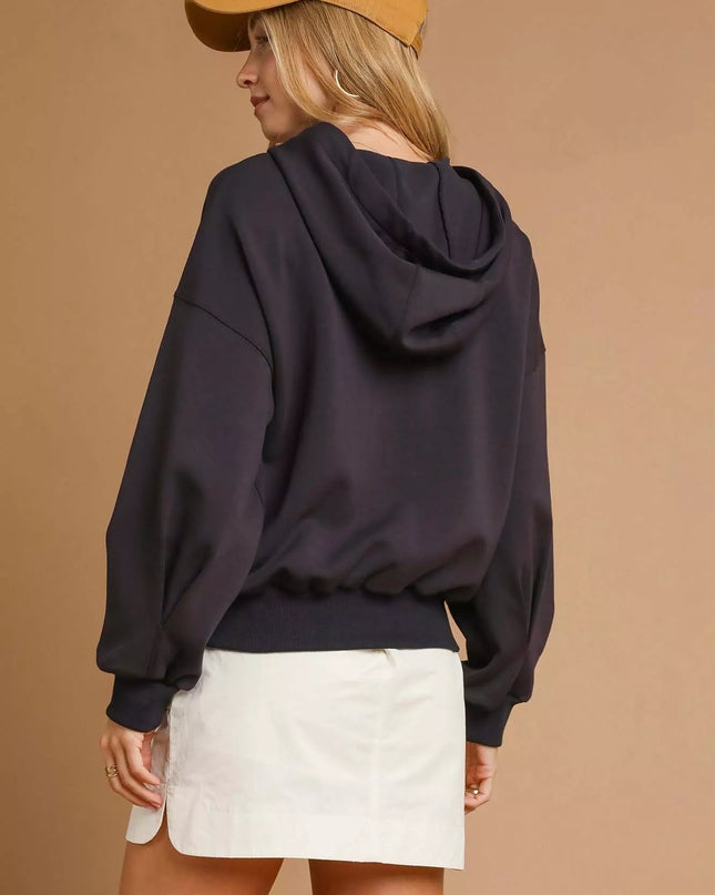 Umgee Zip-Up Fleece Hooded Jacket - Sleekdenim.com