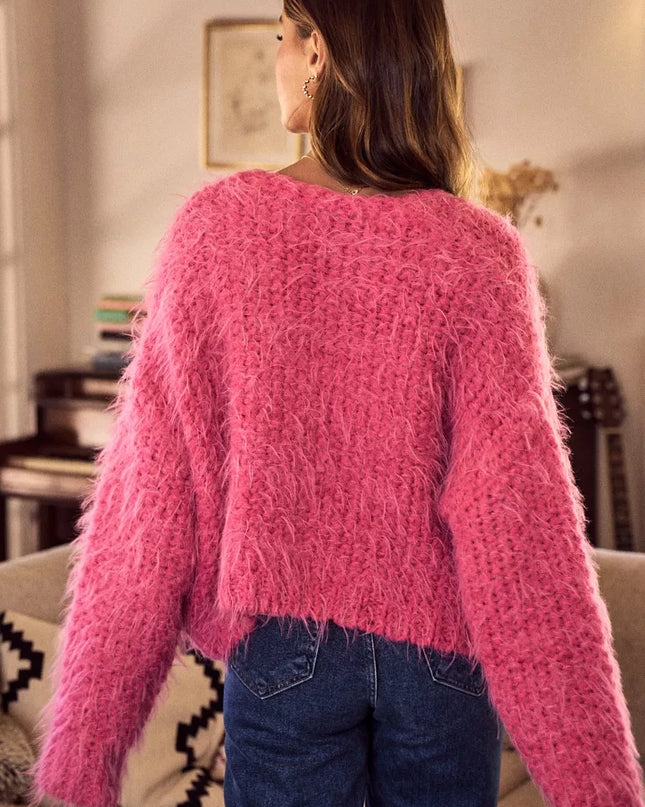 SO ME Soft Touch Hairy Loose Fit Cozy Sweater Cardigan - Sleekdenim.com