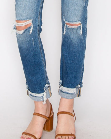 AT1002MT Tummy Control High Rise Straight Jeans - Sleekdenim.com