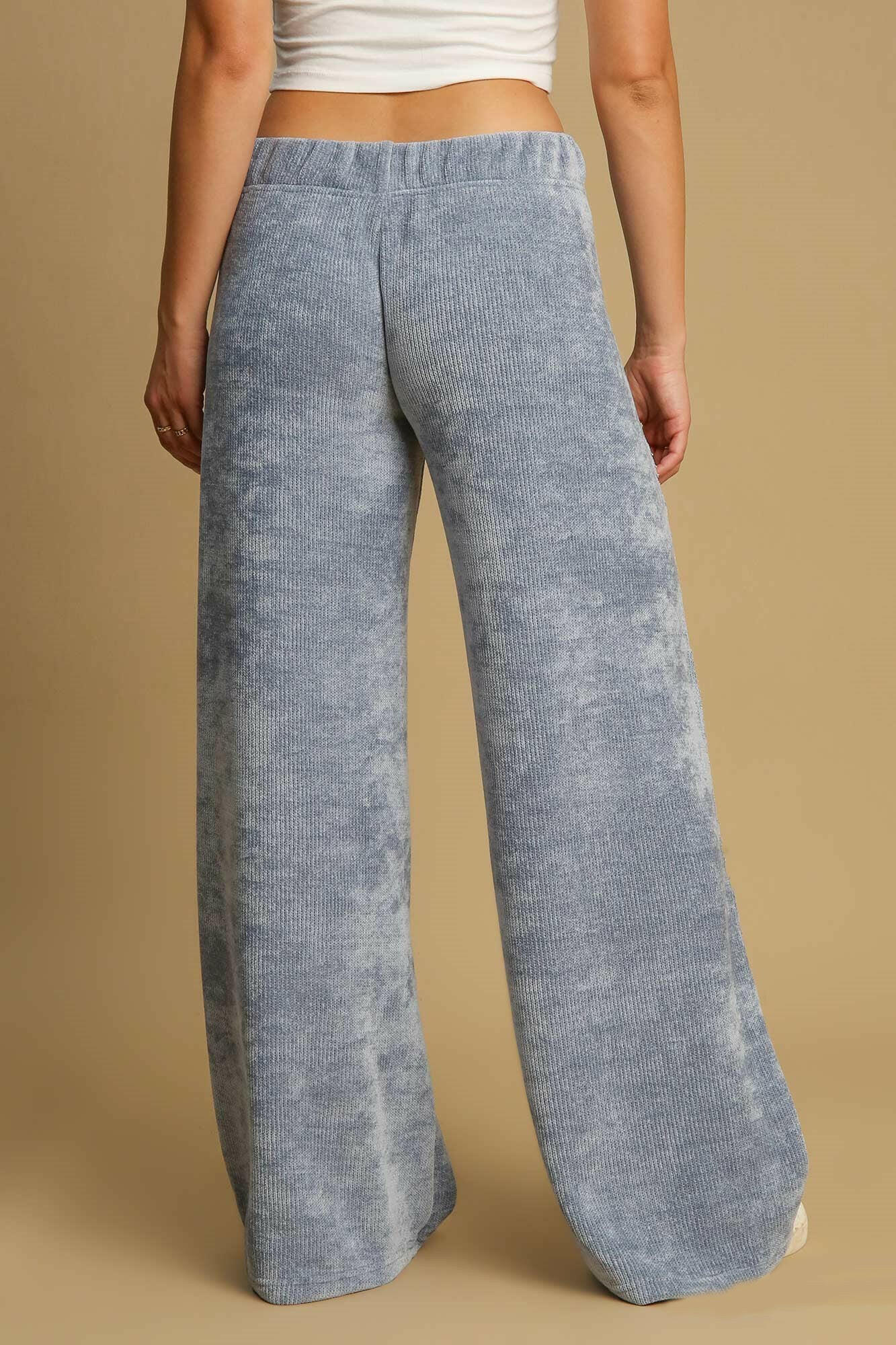 Umgee Elastic Waist Wide Leg Pants Light Blue