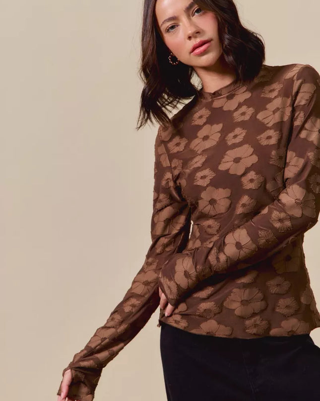 SO ME Stretched Jacquard Casual Tops with Thumb Opening - Sleekdenim.com