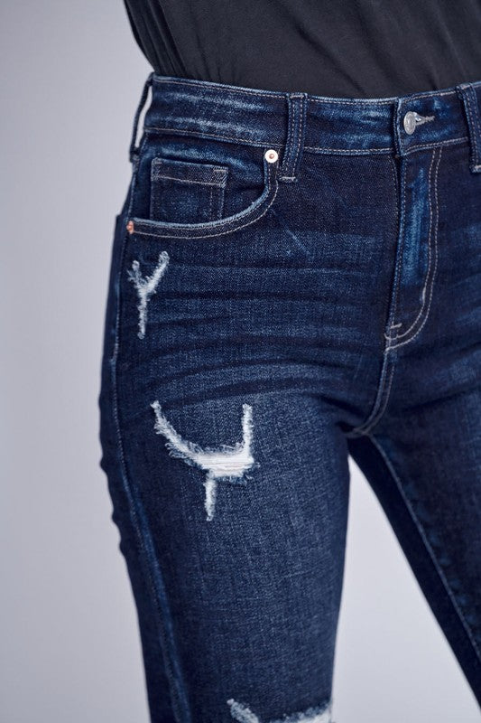 AT5003D HIGH RISE DISTRESSED ANKLE SKINNY JEANS - Sleekdenim.com