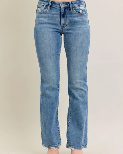 Judy Blue Full Size Mid Rise Wash Destroy Hem Bootcut Jeans Plus Size - Sleekdenim.com