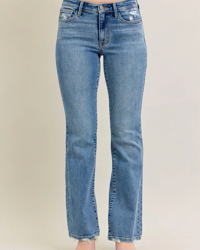 Judy Blue Full Size Mid Rise Wash Destroy Hem Bootcut Jeans Plus Size - Sleekdenim.com