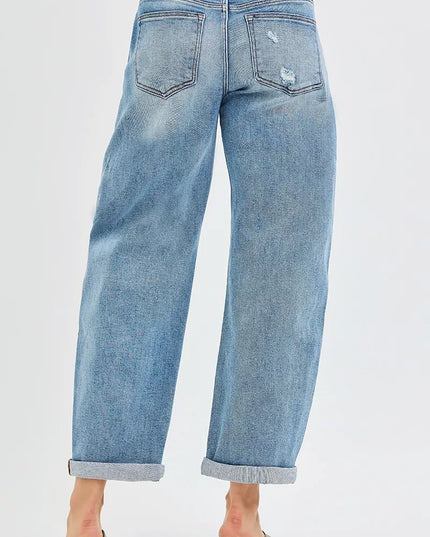 RISEN Full Size Slouchy Ankle Length Barrel Jeans with Cuffs Plus Size - Sleekdenim.com