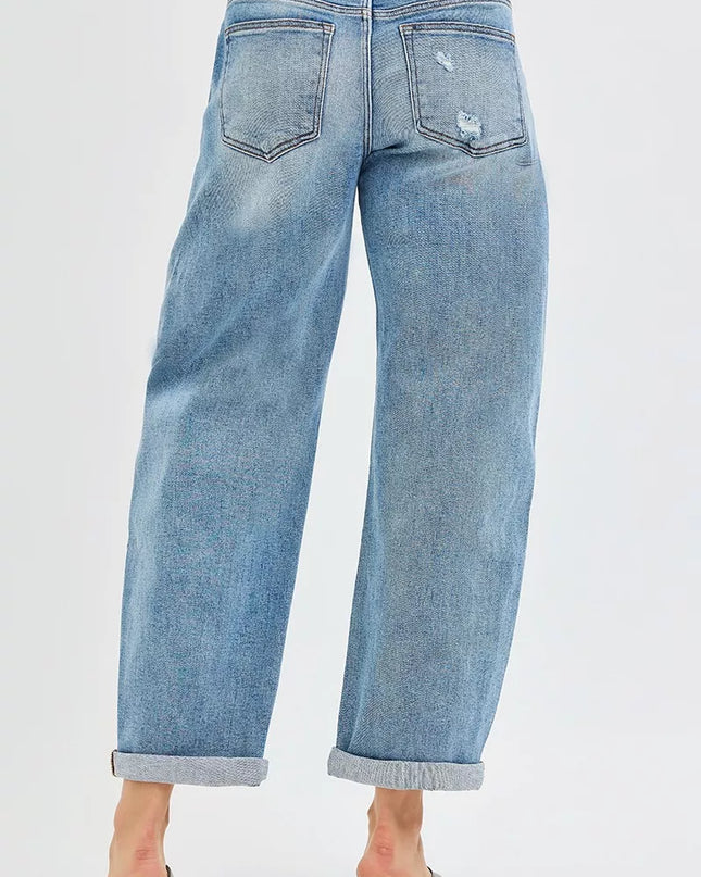 RISEN Full Size Slouchy Ankle Length Barrel Jeans with Cuffs Plus Size - Sleekdenim.com