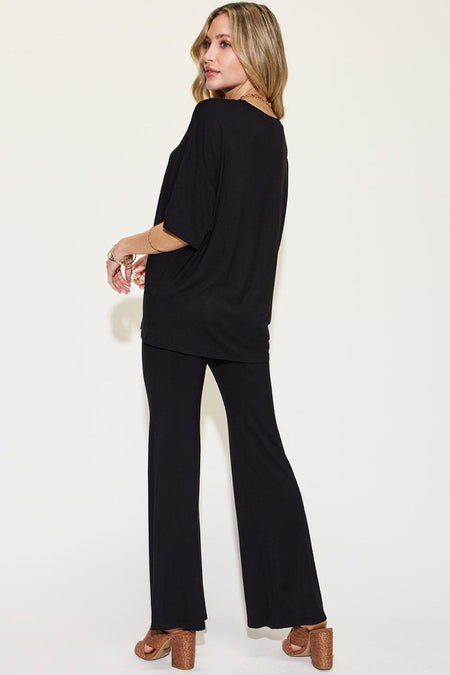 Basic Bae Full Size Bamboo Drop Shoulder T-Shirt and Flare Pants Set - Sleekdenim.com