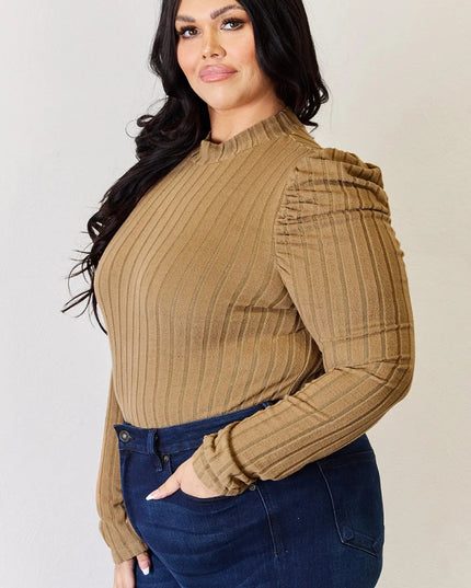 Basic Bae Full Size Ribbed Mock Neck Puff Sleeve T-Shirt - Sleekdenim.com