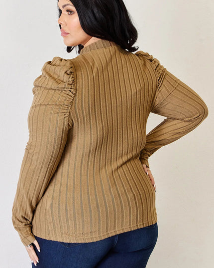 Basic Bae Full Size Ribbed Mock Neck Puff Sleeve T-Shirt - Sleekdenim.com