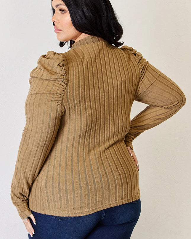 Basic Bae Full Size Ribbed Mock Neck Puff Sleeve T-Shirt - Sleekdenim.com