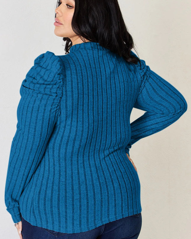 Basic Bae Full Size Ribbed Mock Neck Puff Sleeve T-Shirt - Sleekdenim.com