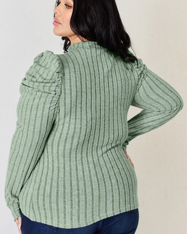 Basic Bae Full Size Ribbed Mock Neck Puff Sleeve T-Shirt - Sleekdenim.com