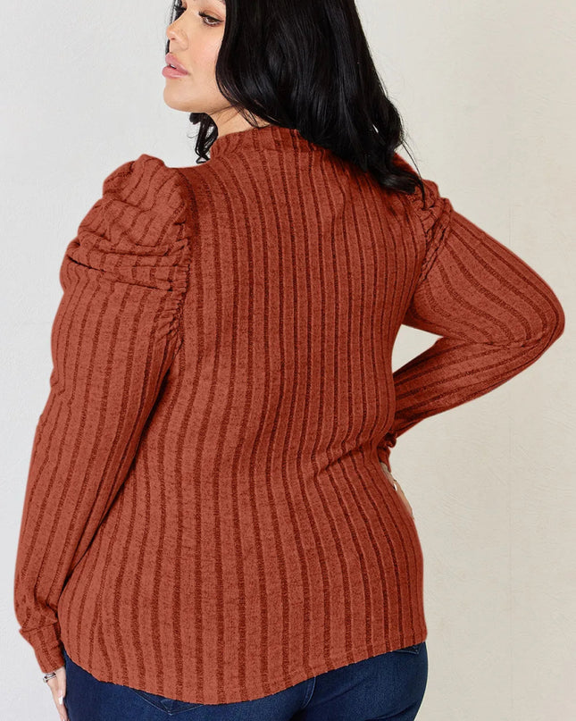 Basic Bae Full Size Ribbed Mock Neck Puff Sleeve T-Shirt - Sleekdenim.com