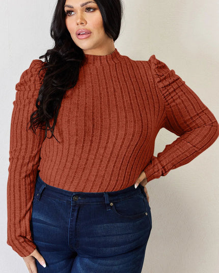 Basic Bae Full Size Ribbed Mock Neck Puff Sleeve T-Shirt - Sleekdenim.com