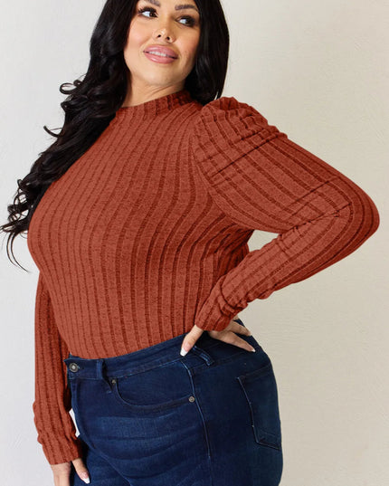 Basic Bae Full Size Ribbed Mock Neck Puff Sleeve T-Shirt - Sleekdenim.com